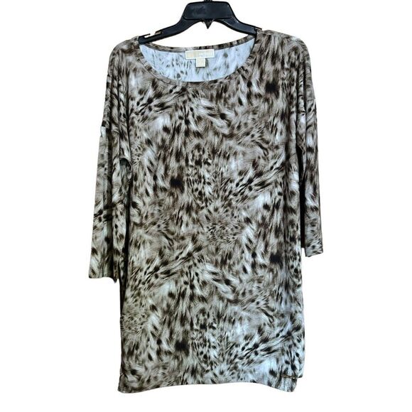 Michael Kors Tunic Top Womens Large Multicolor Animal Print Stretch Blouse - Picture 1 of 9